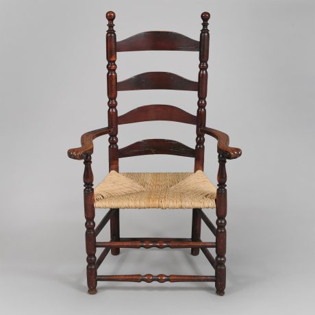 Rare Queen Anne Ladder-Back Carved Knuckle Arm Chair